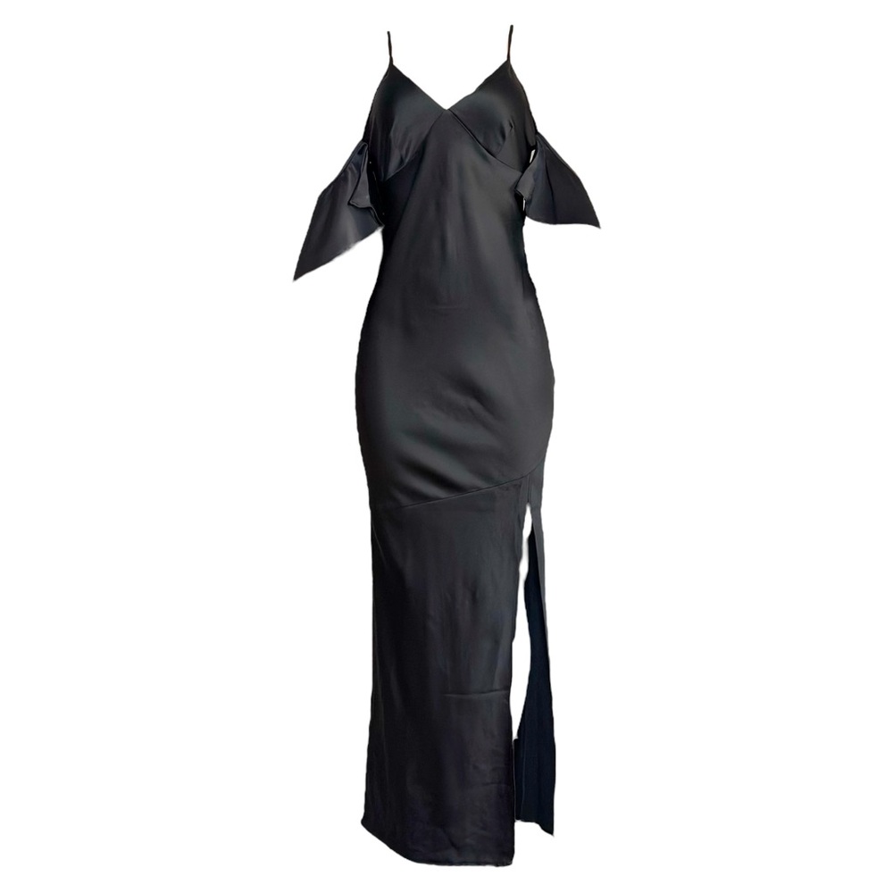 ASTR THE LABEL Kendra Cold Shoulder Satin Maxi Dress, Black, Medium - Picture 6 of 13